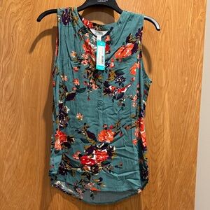 Market & Spruce Floral Sleeveless Blouse - Teal and Red